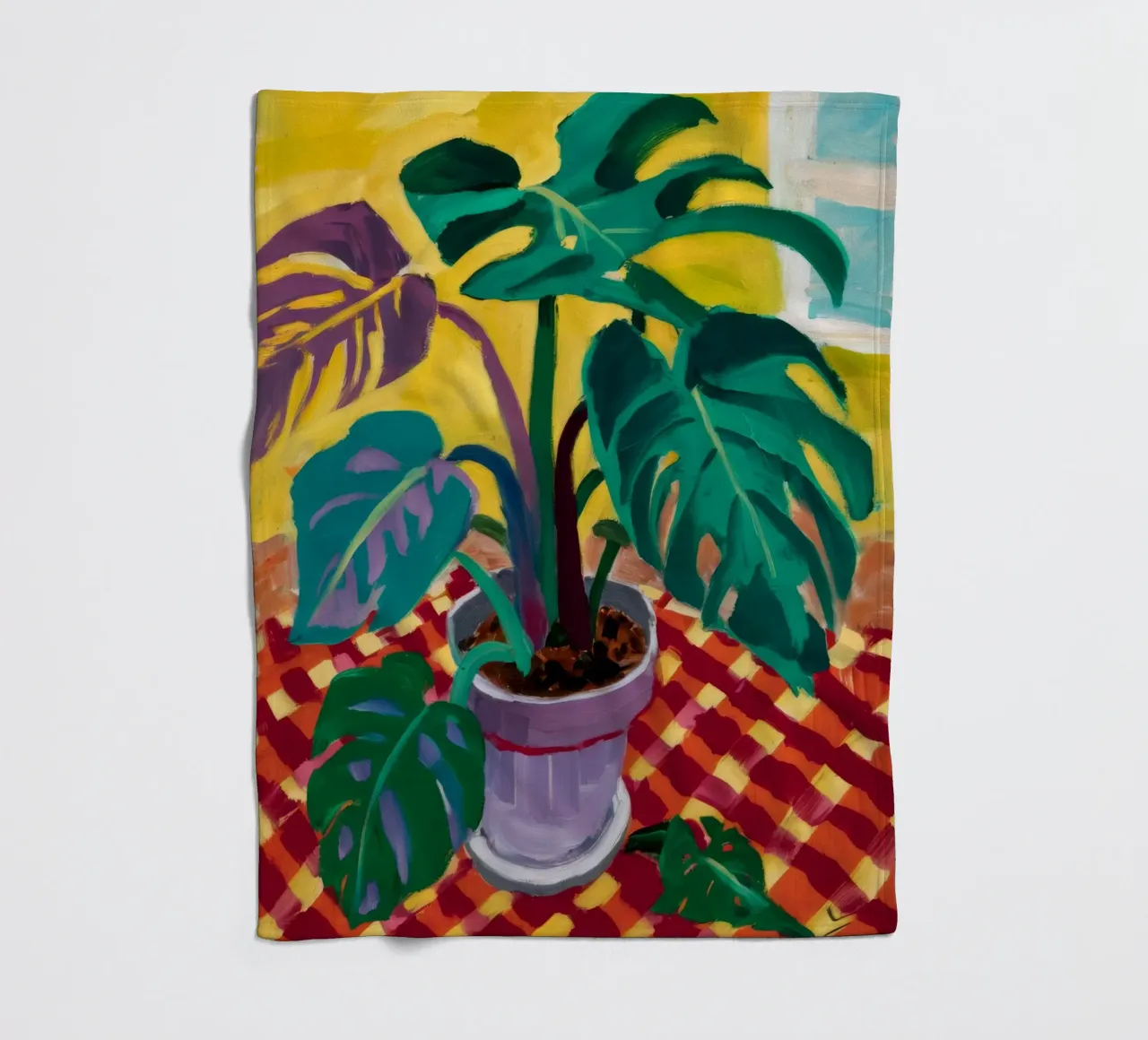 Monstera on Checkers fleece blanket by Dawn Light