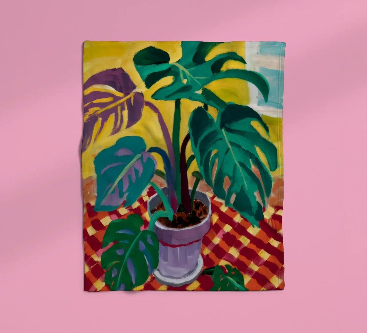 Monstera on Checkers fleece blanket by Dawn Light