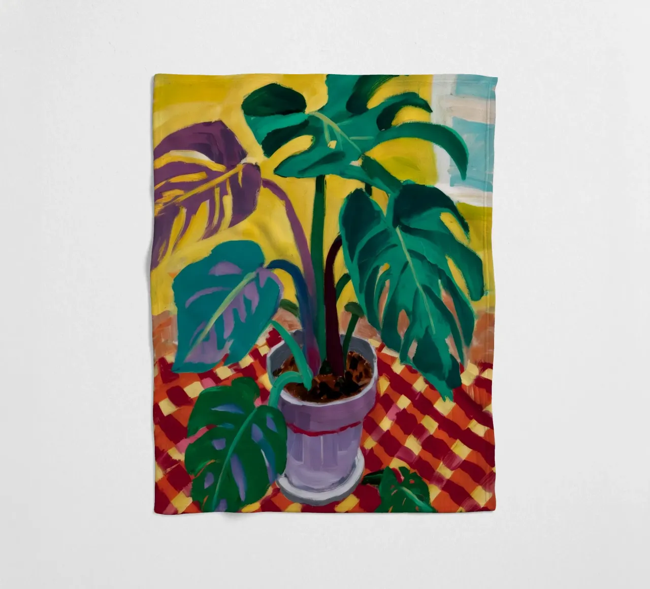 Monstera on Checkers fleece blanket by Dawn Light