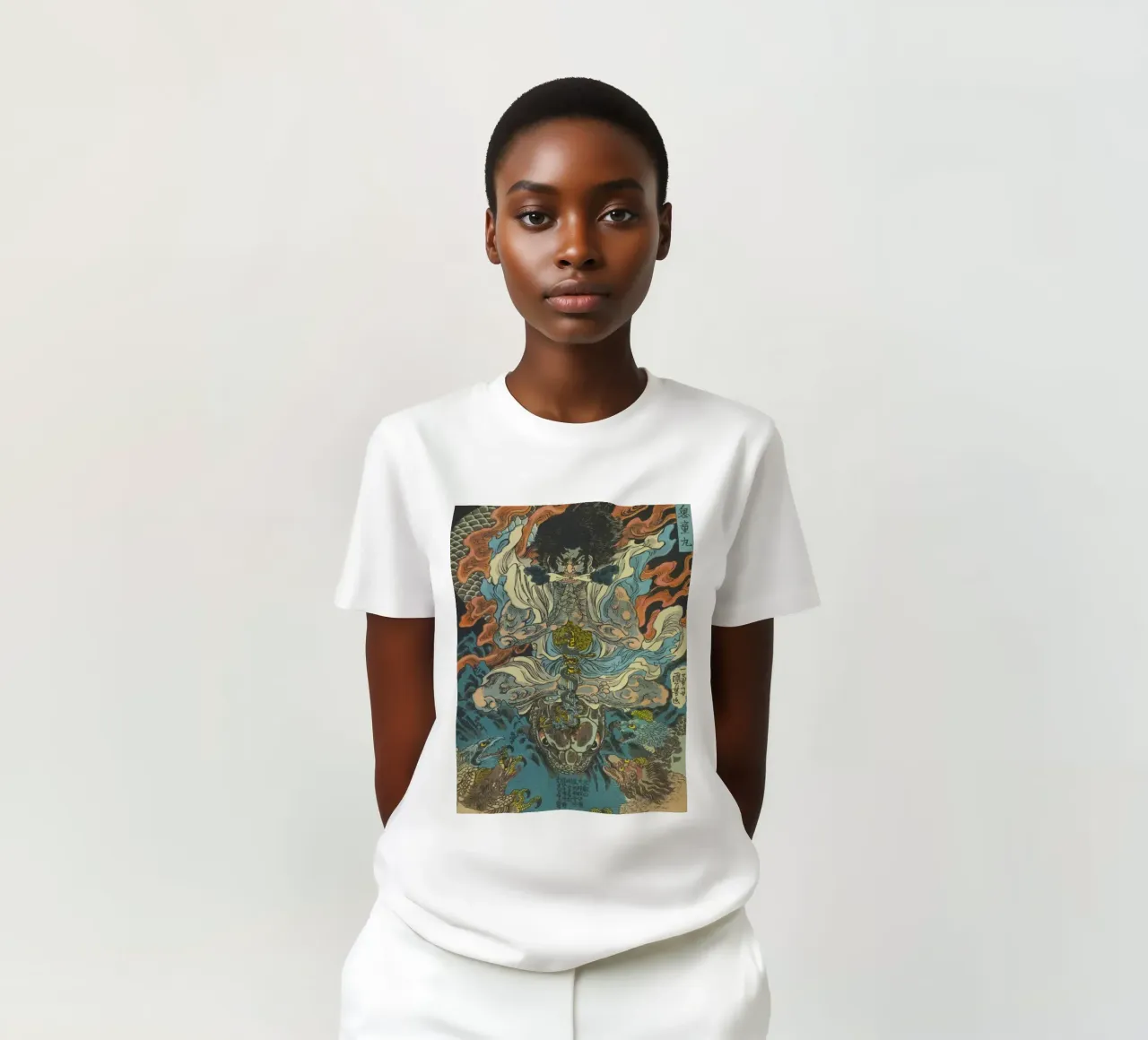 Guerrier samouraï battant un python - Ukiyo-e japonais d'époque t-shirt de Masterpieces Of Japanese Art