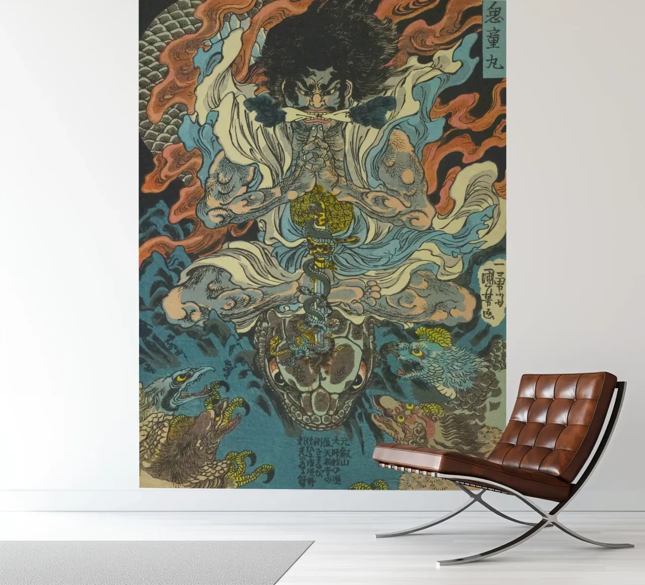 Guerrier samouraï battant un python - Ukiyo-e japonais d'époque papier peint photo de Masterpieces Of Japanese Art