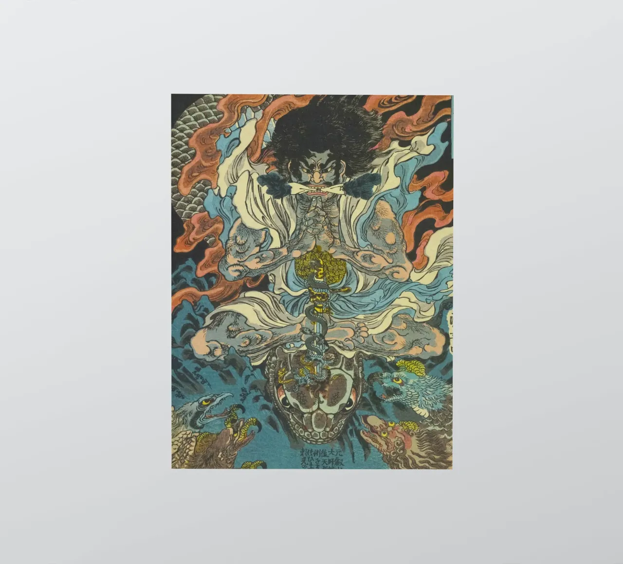 Guerrier samouraï battant un python - Ukiyo-e japonais d'époque autocollant de Masterpieces Of Japanese Art