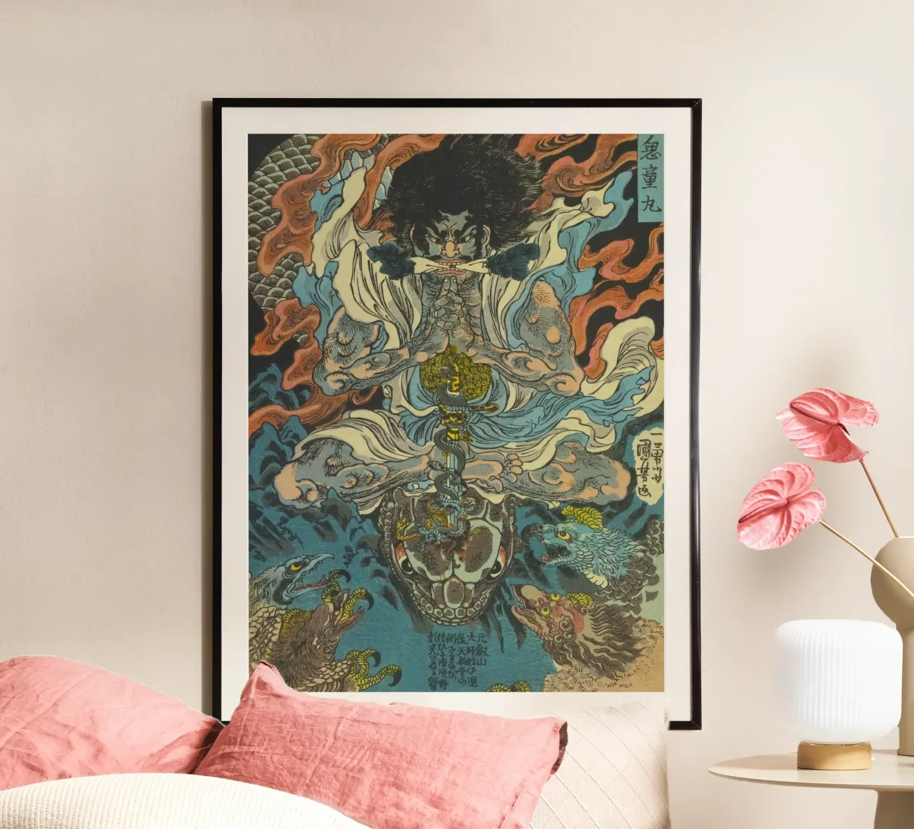 Guerrier samouraï battant un python - Ukiyo-e japonais d'époque hahnemühle de Masterpieces Of Japanese Art