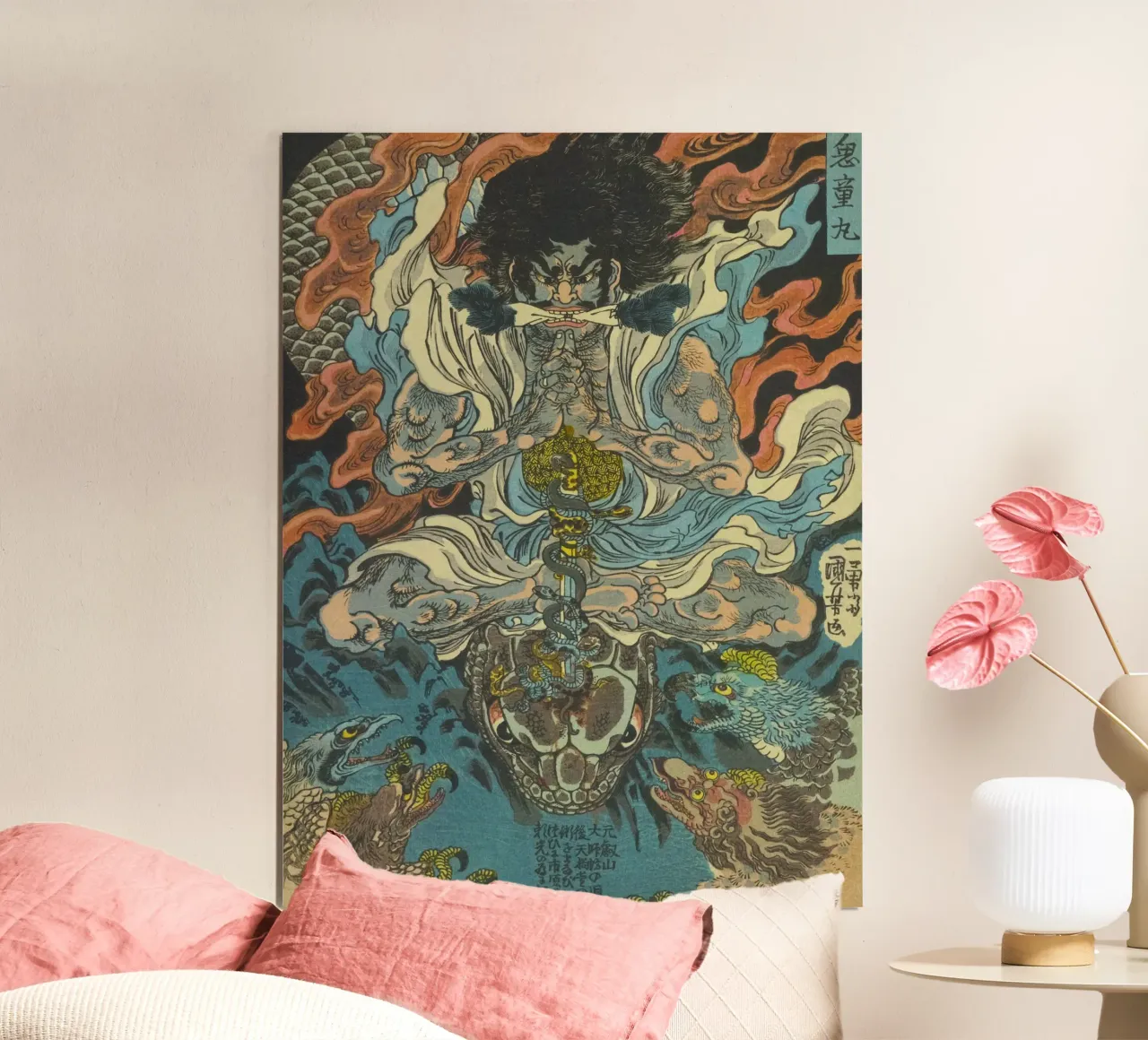 Guerrier samouraï battant un python - Ukiyo-e japonais d'époque hahnemühle de Masterpieces Of Japanese Art