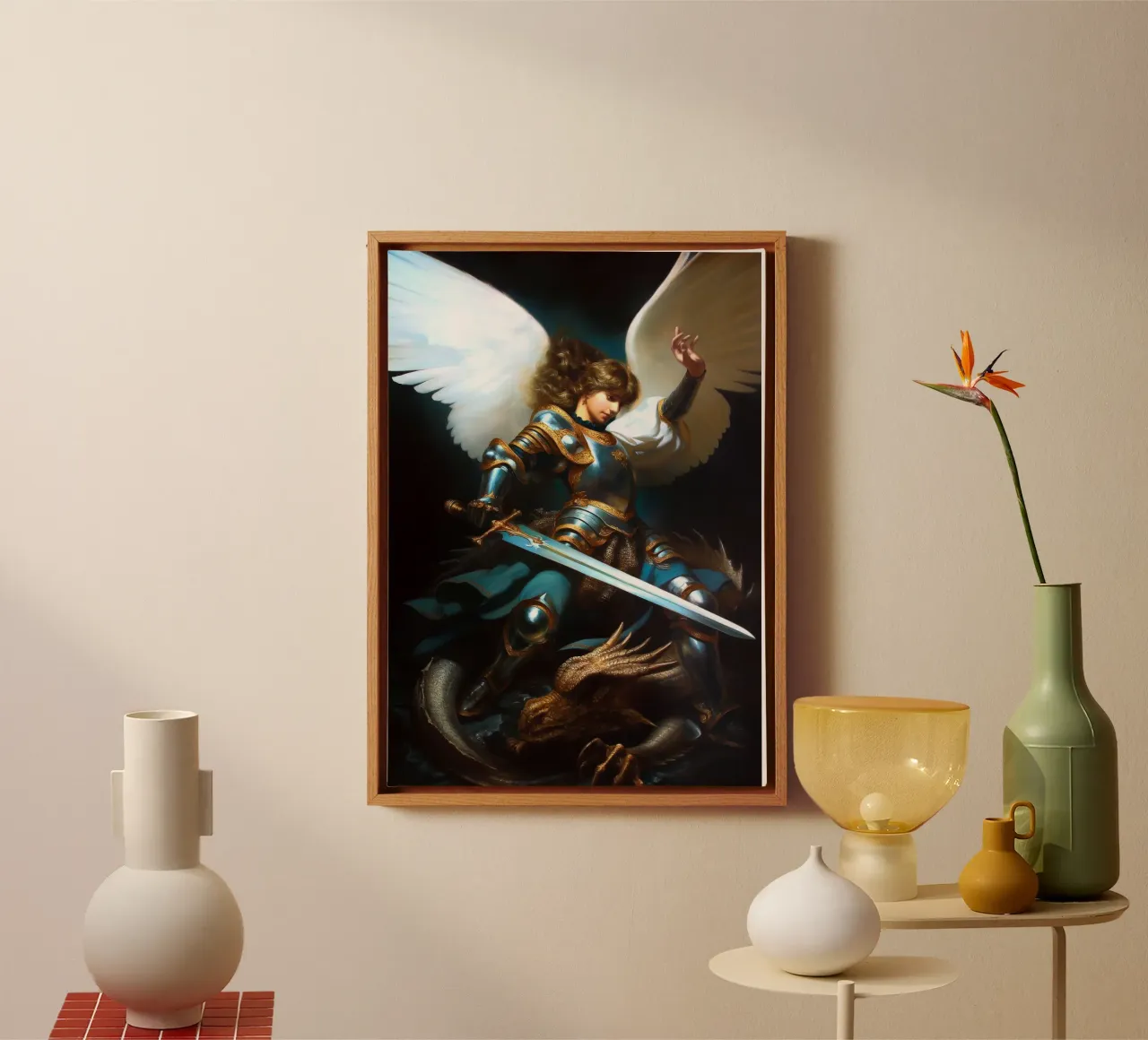 Engel vs Draak canvas met Baklijst van Fleur de Lys