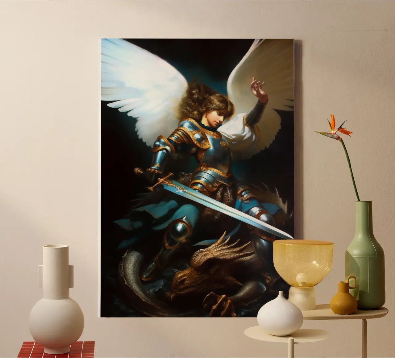 Engel vs Draak canvas met Baklijst van Fleur de Lys