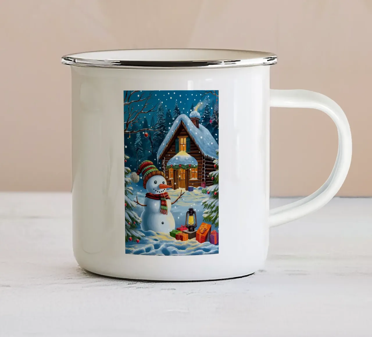 Kerst sneeuwpop emaille mok van Fleur de Lys