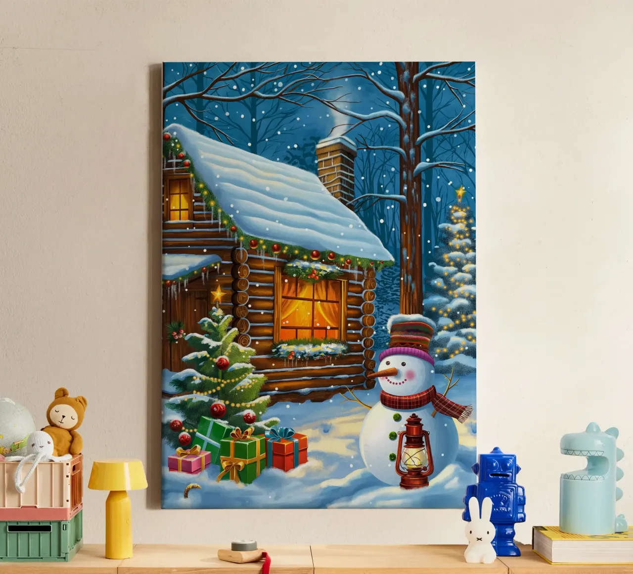 Kerst sneeuwpop canvas van Fleur de Lys