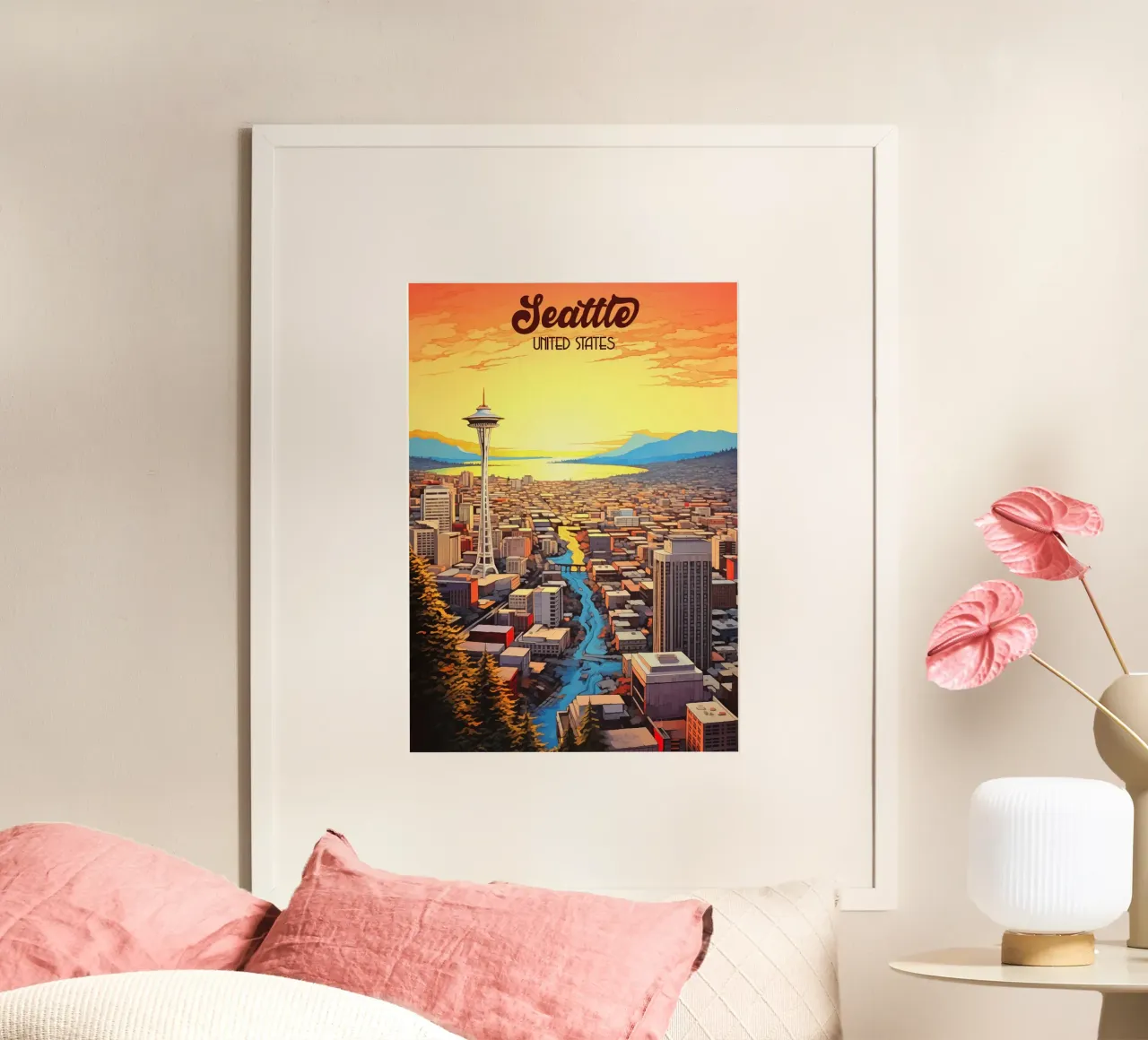 Seattle USA poster con telaio in legno da Fleur de Lys