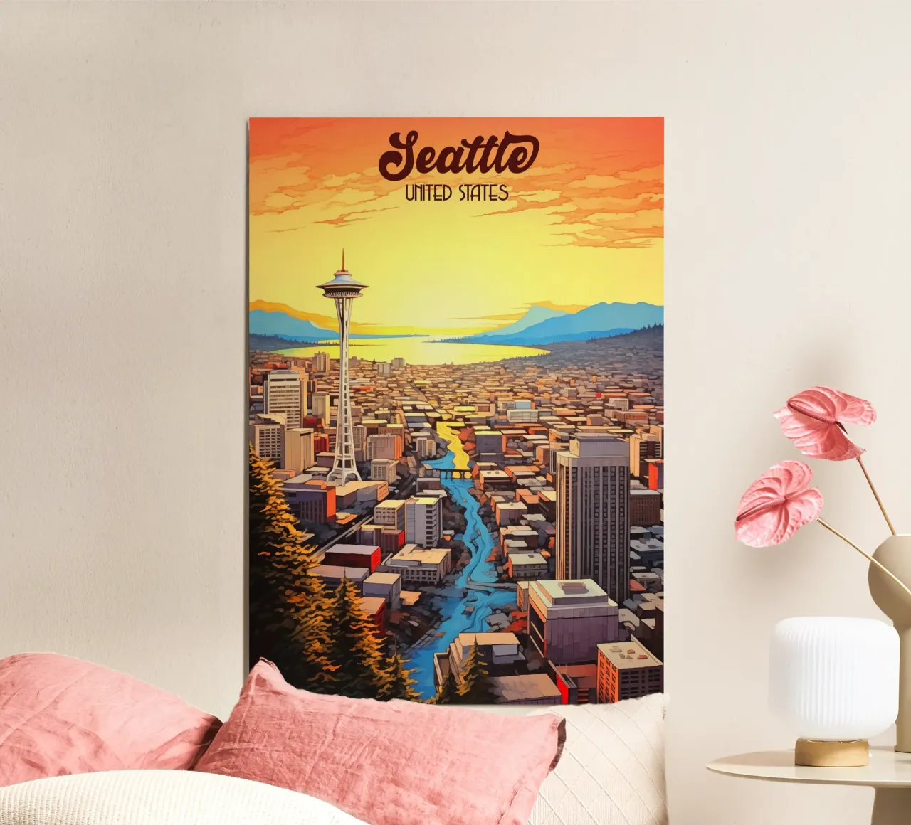 Seattle USA poster con telaio in legno da Fleur de Lys