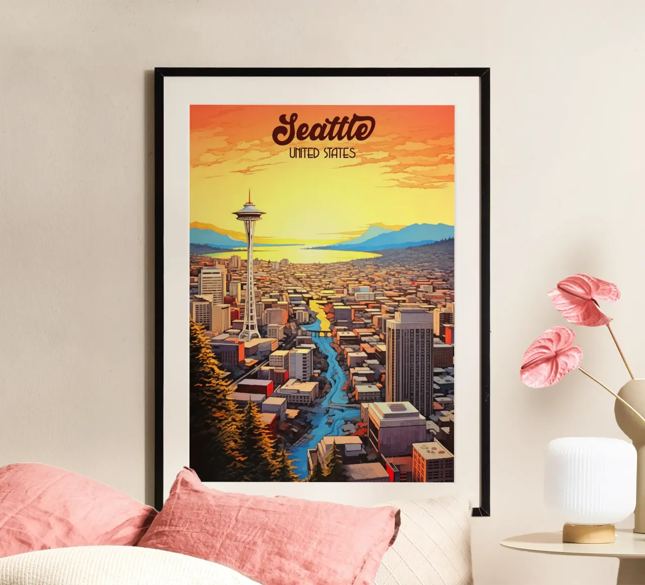 Seattle USA poster con telaio in legno da Fleur de Lys