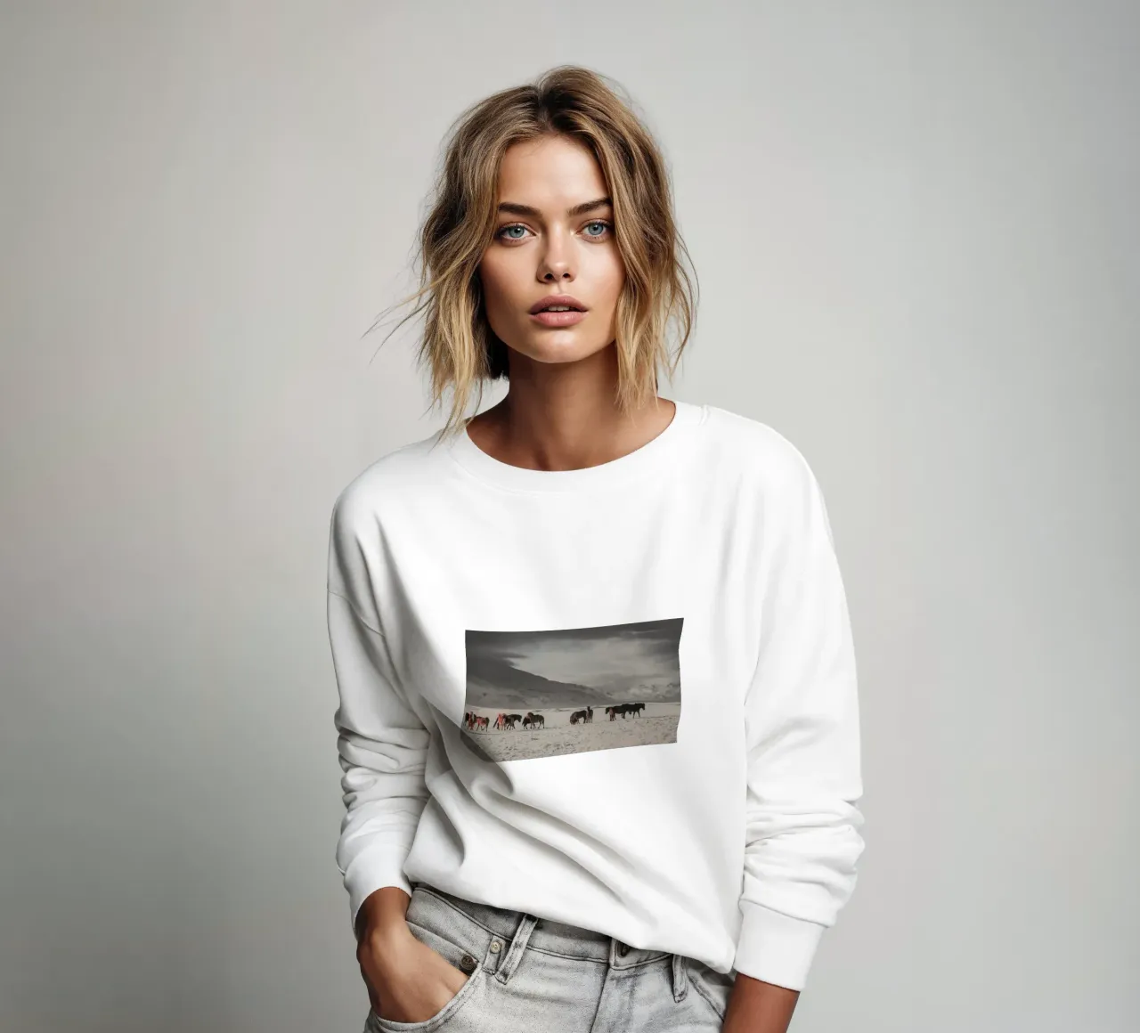 animals in landscape cold sweatshirt by Horsire