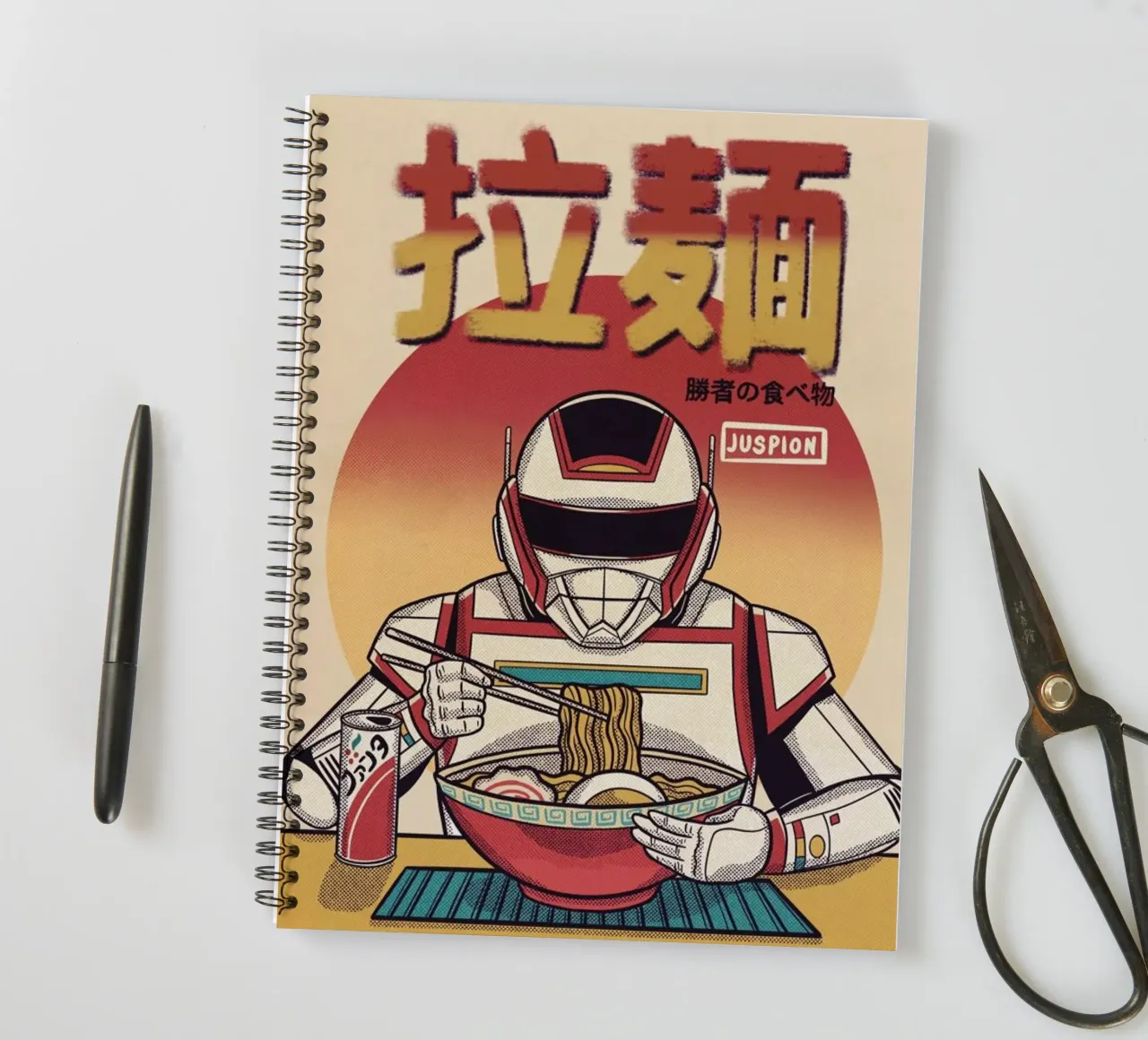Juspion Eating Ramen spiral notebook by Rafa Gomes