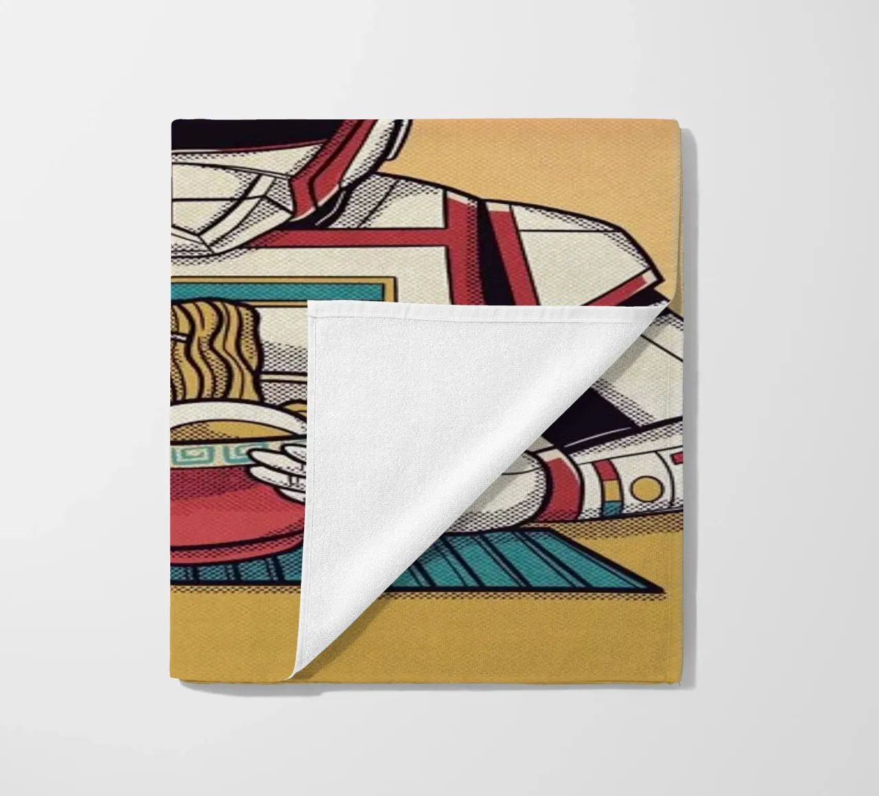 Juspion Eating Ramen beach towel by Rafa Gomes