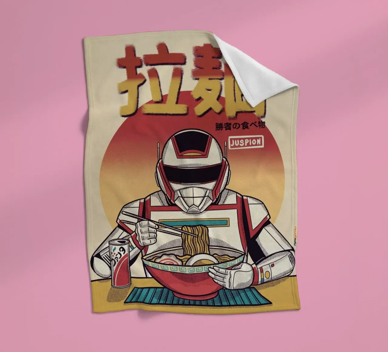 Juspion Eating Ramen fleece blanket by Rafa Gomes