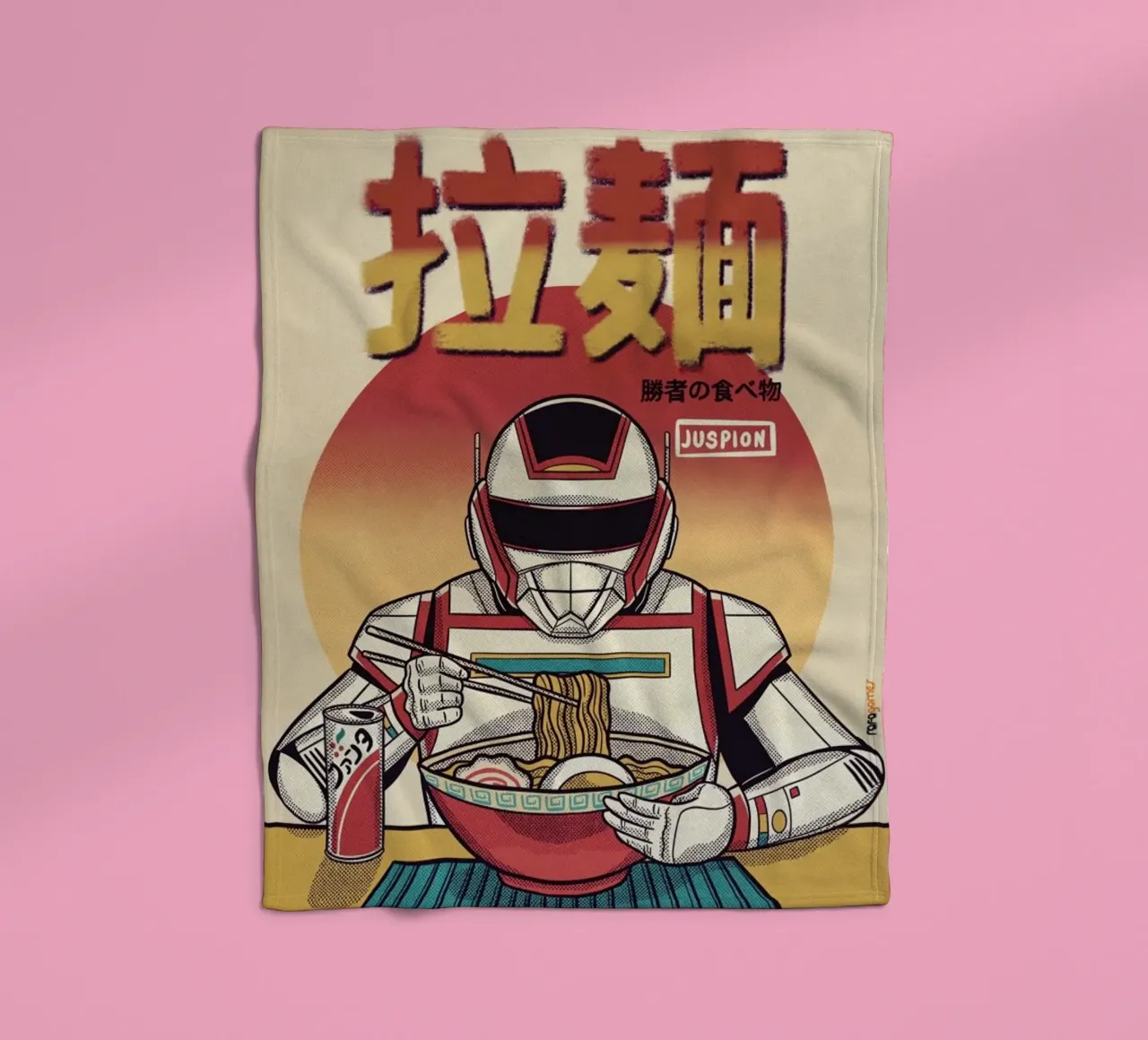 Juspion Eating Ramen fleece blanket by Rafa Gomes