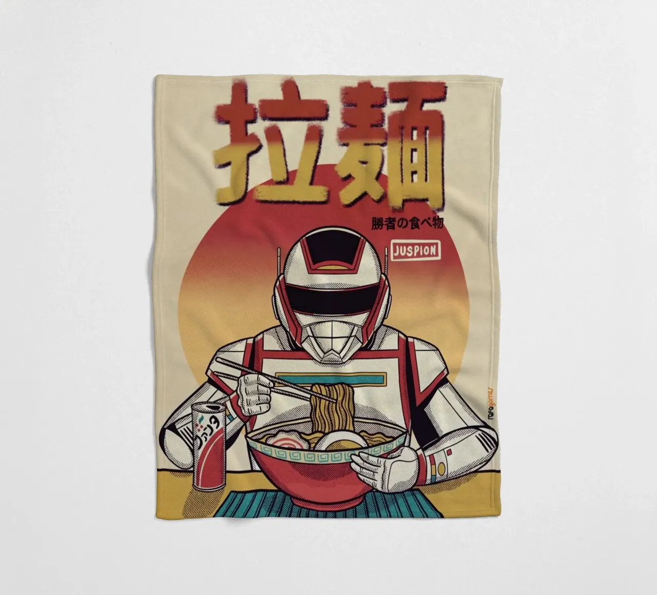 Juspion Eating Ramen fleece blanket by Rafa Gomes