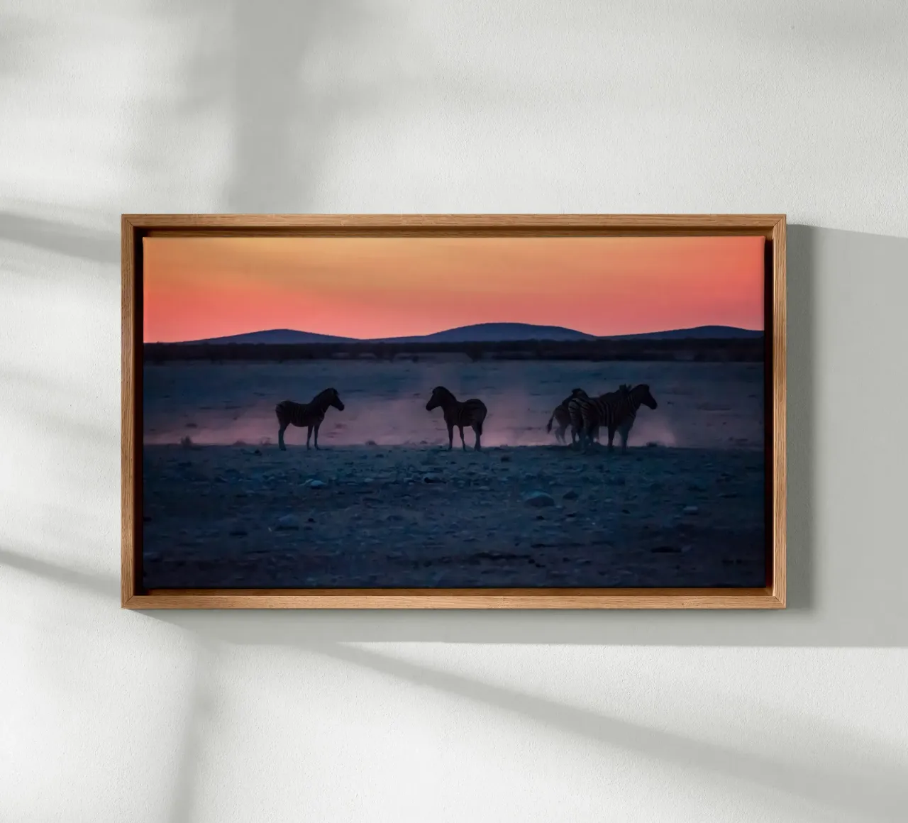 paard in zebra's zonsondergang canvas met Baklijst van Horsire