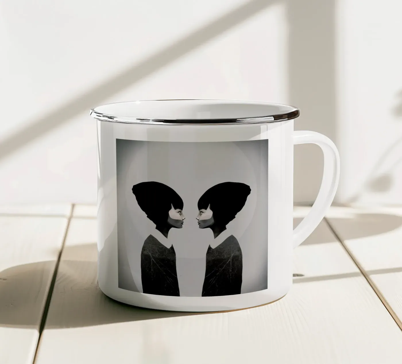 A Reflection enamel mug by Ruben Ireland