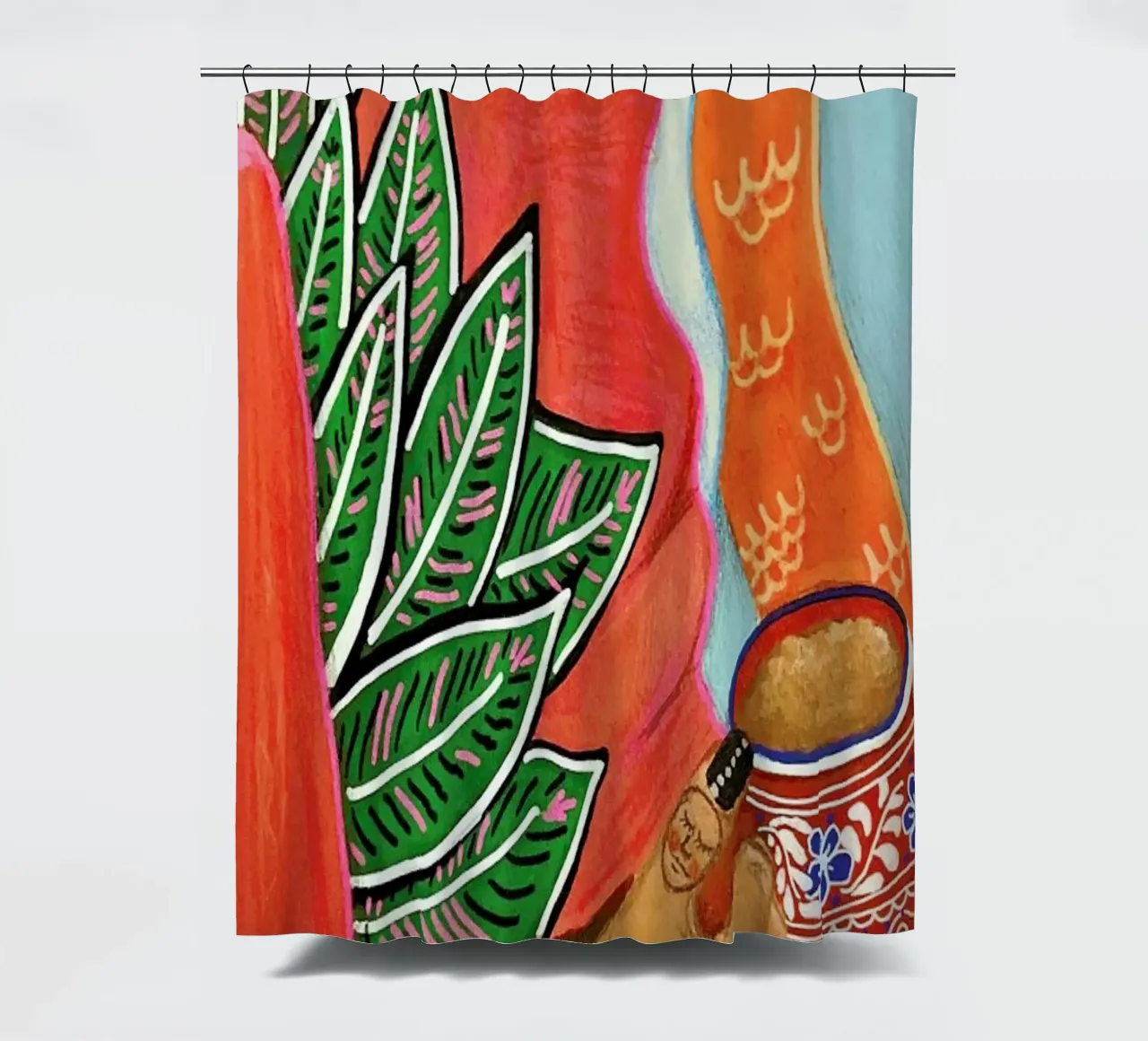 Chocolatito Caliente shower curtain by Paloma Kua