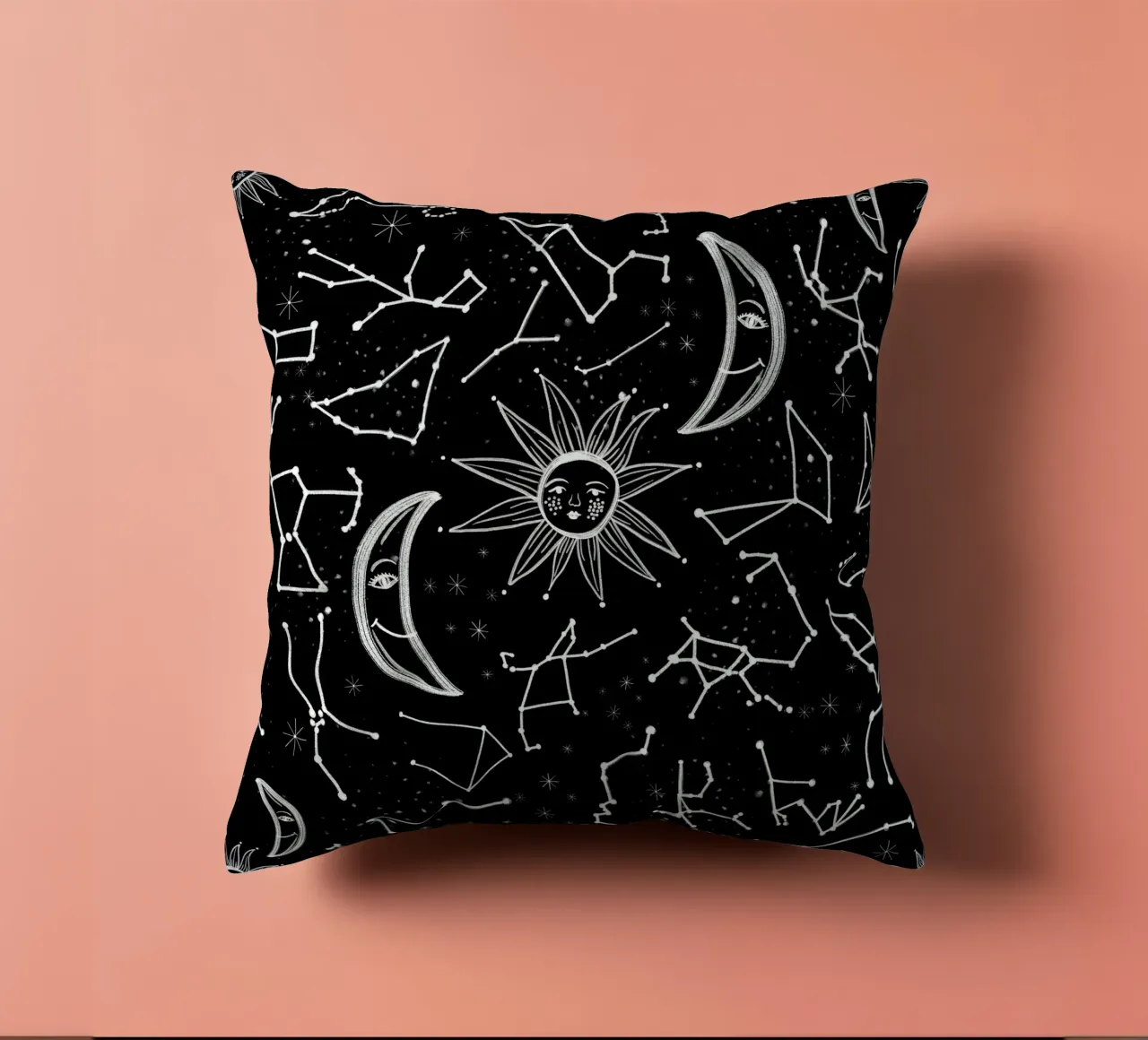 Celestial stars pattern decorative cushion by gulsengunel
