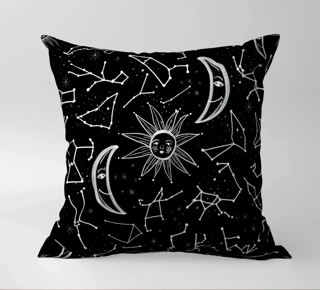 Celestial stars pattern decorative cushion by gulsengunel