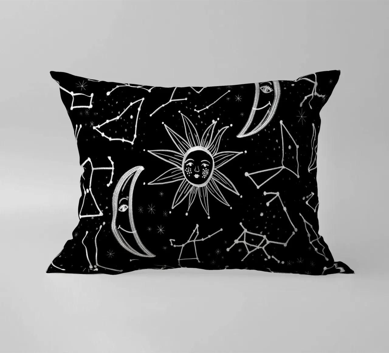 Celestial stars pattern decorative cushion by gulsengunel
