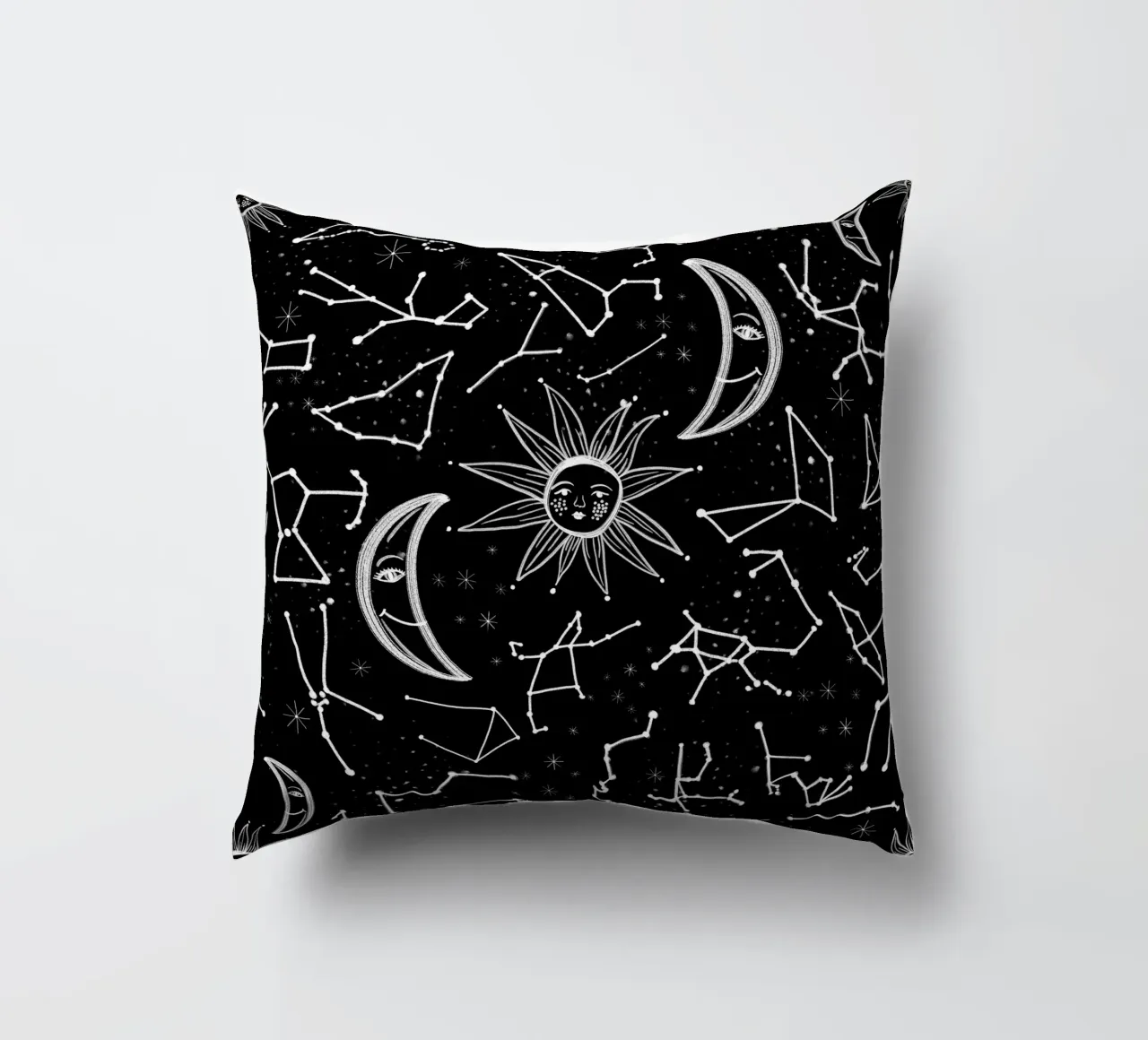 Celestial stars pattern decorative cushion by gulsengunel