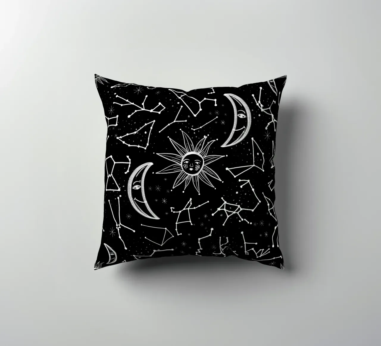 Celestial stars pattern decorative cushion by gulsengunel