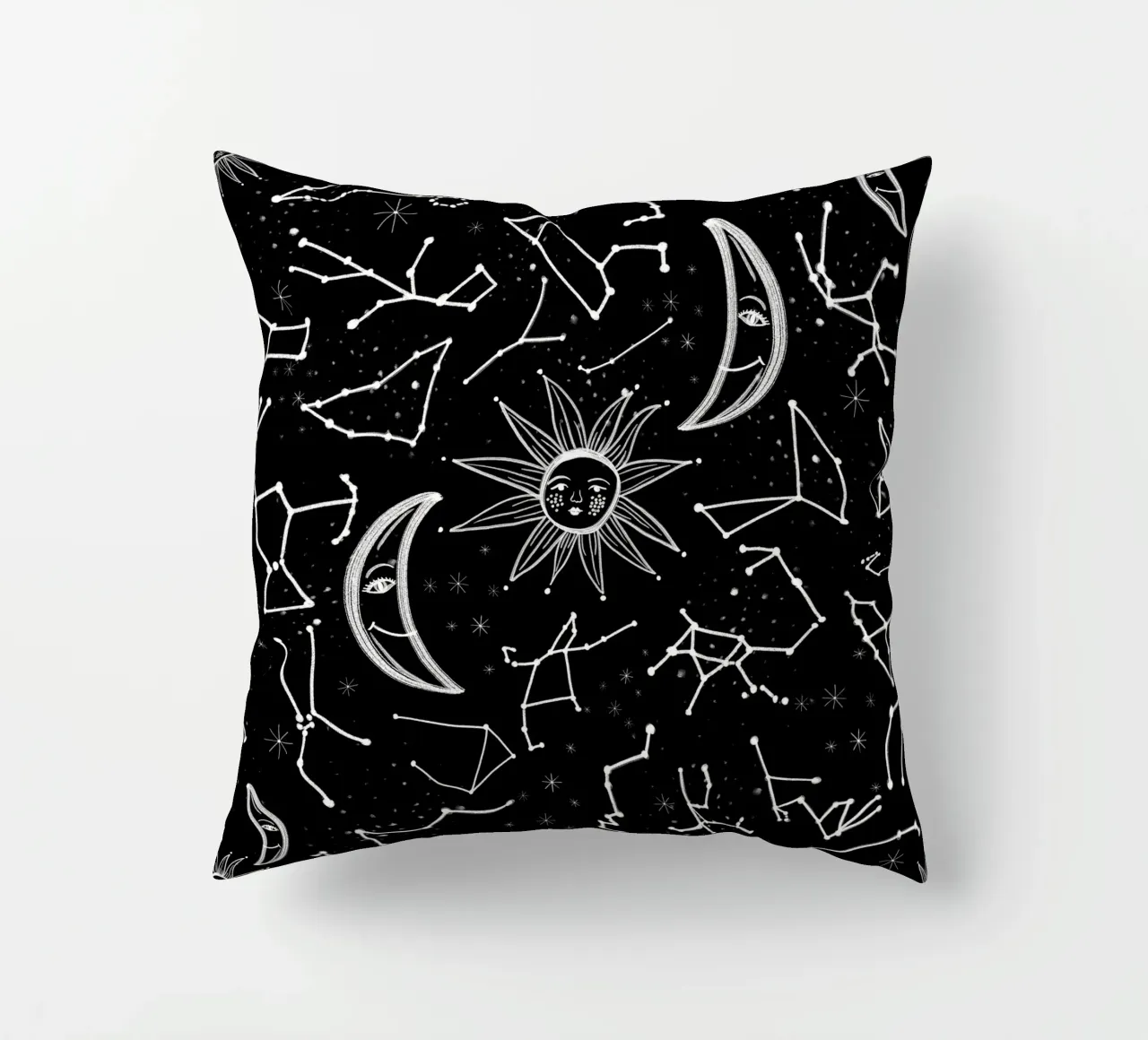 Celestial stars pattern decorative cushion by gulsengunel