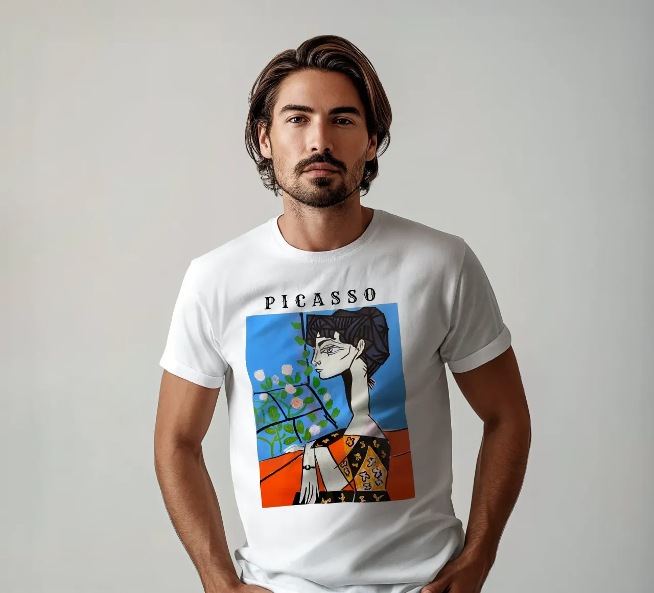 Meisje met bloem op Picassostijl t-shirt van careytowne1
