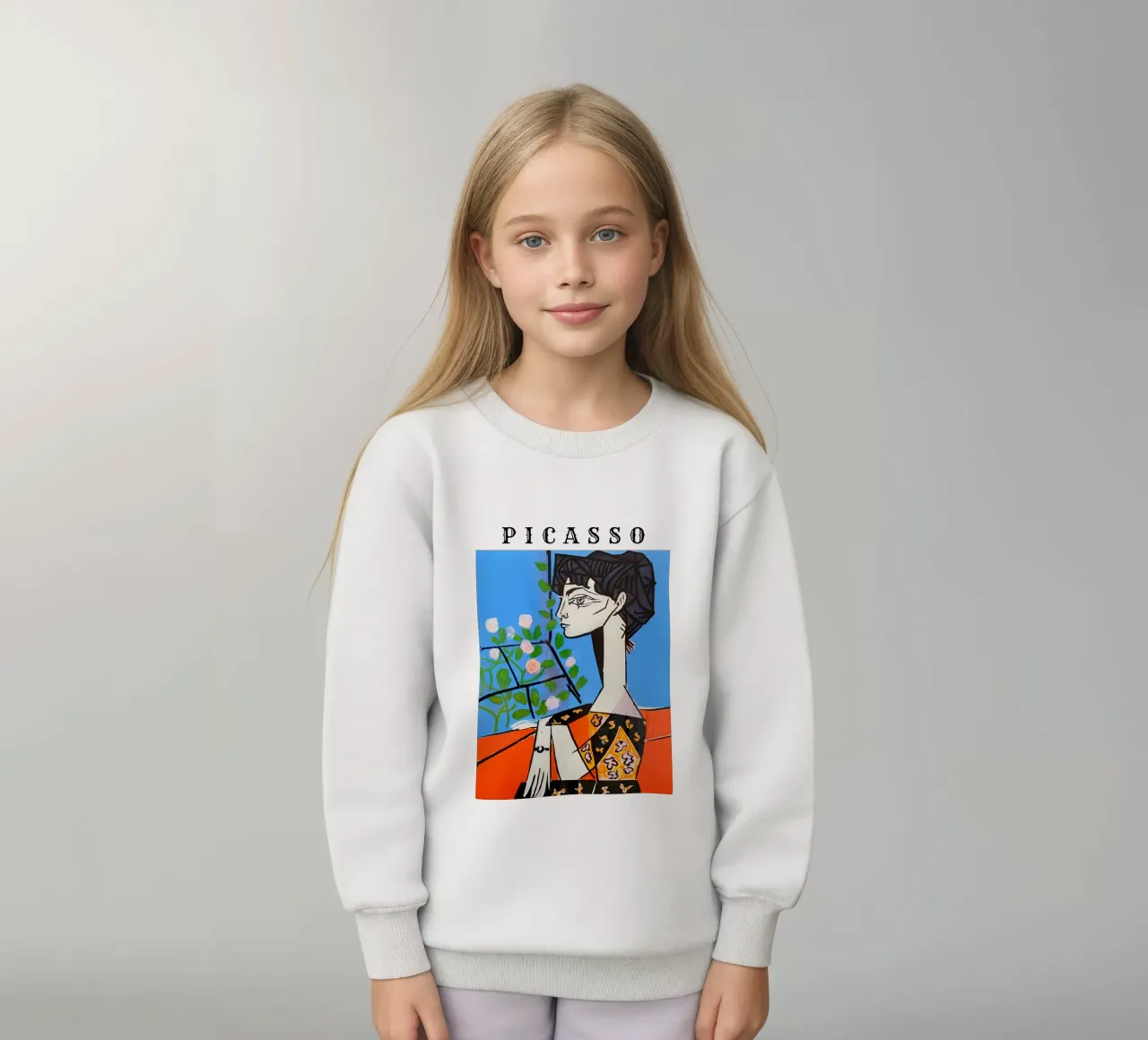 Ragazza con fiore in stile Picasso felpa bambino da careytowne1