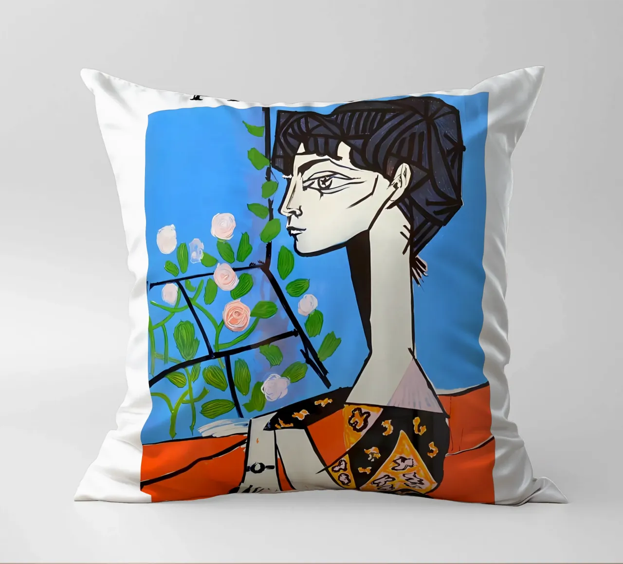 Ein Mädchen mit Blume im Picasso-Stil Kissen von careytowne1