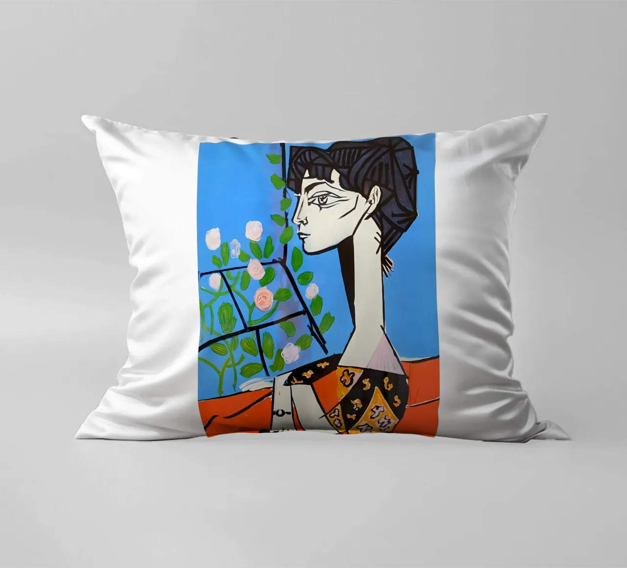 Ragazza con fiore in stile Picasso cuscino da careytowne1