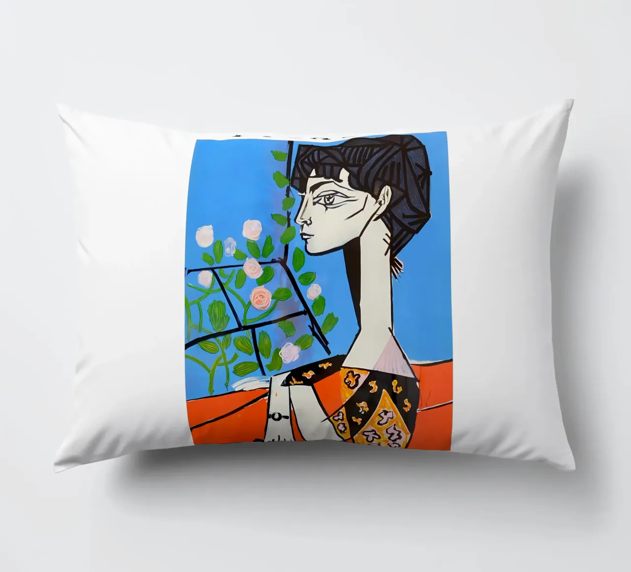 Ein Mädchen mit Blume im Picasso-Stil Kissen von careytowne1