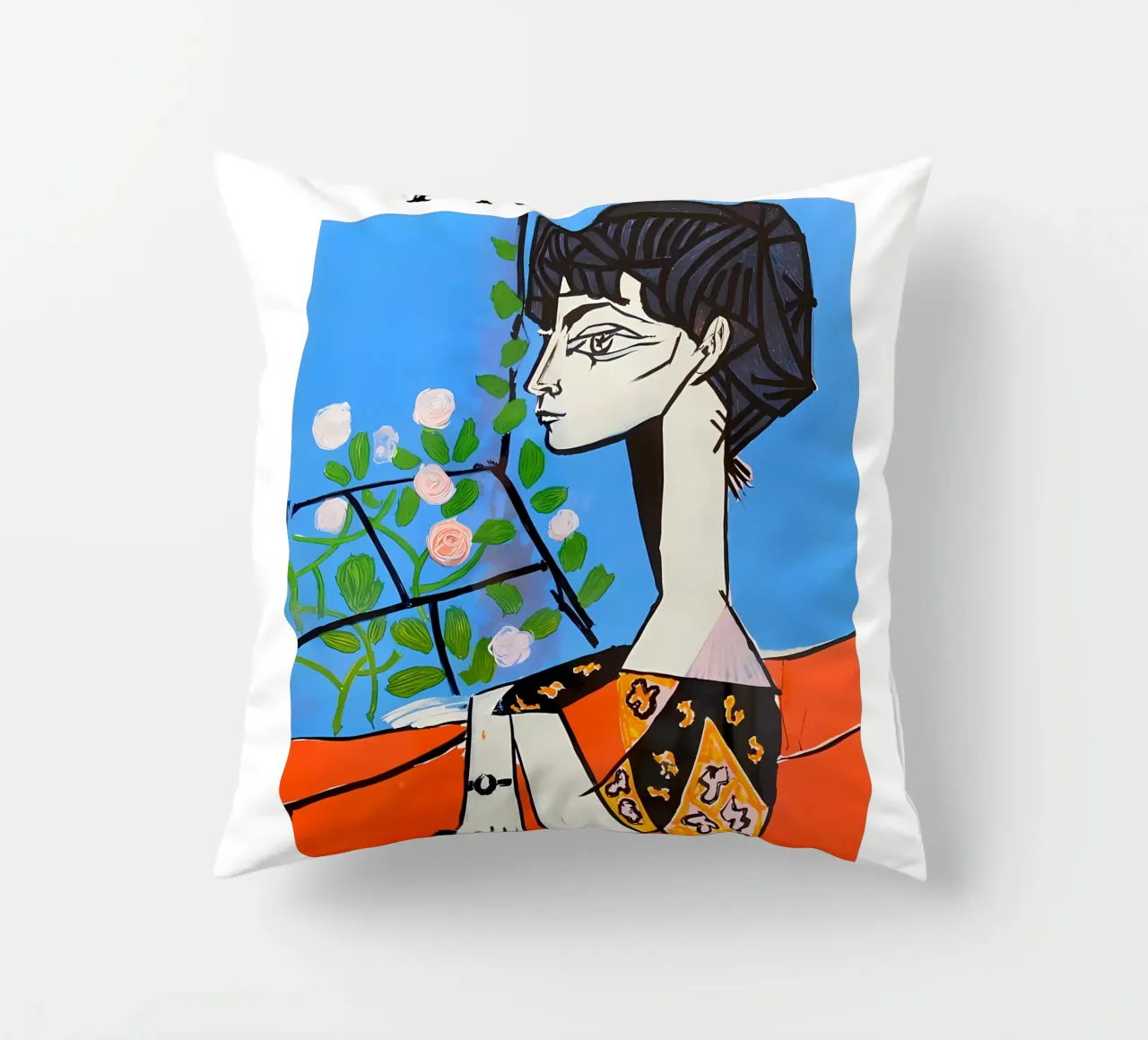 Ein Mädchen mit Blume im Picasso-Stil Kissen von careytowne1