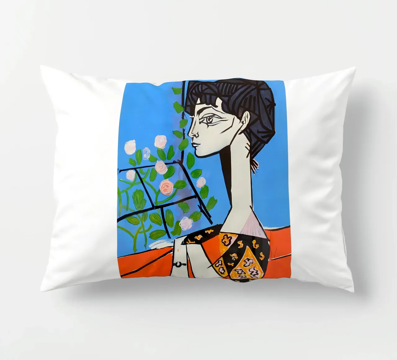 Ragazza con fiore in stile Picasso cuscino da careytowne1