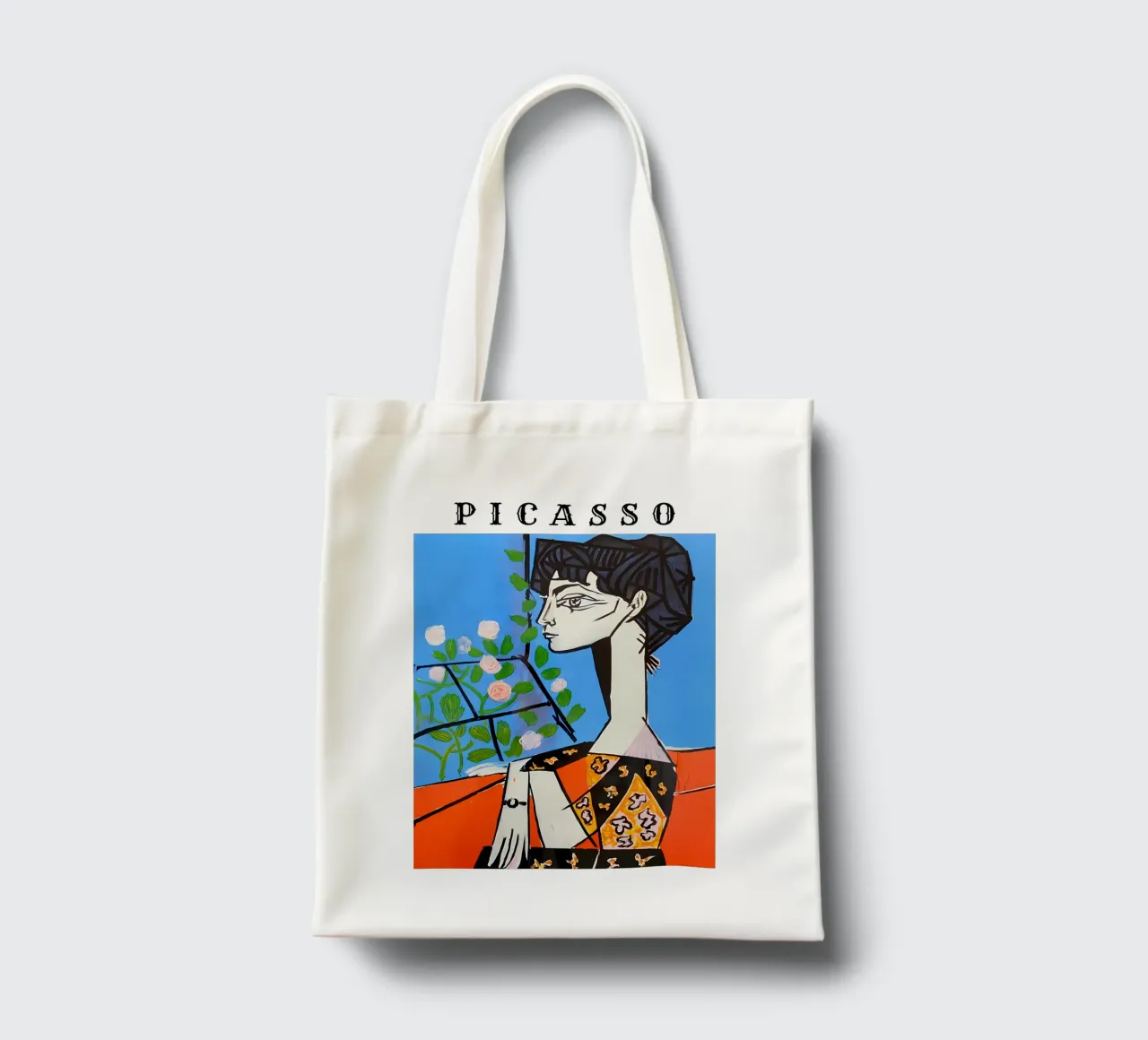 Ragazza con fiore in stile Picasso borsa in juta da careytowne1