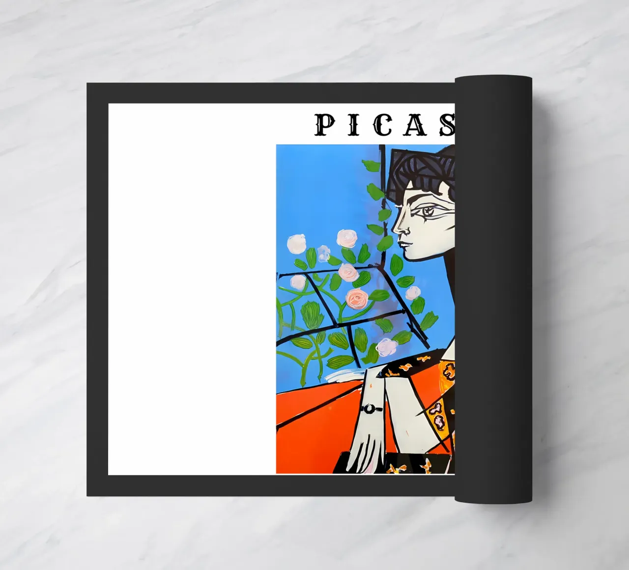 Ein Mädchen mit Blume im Picasso-Stil Fußmatte von careytowne1