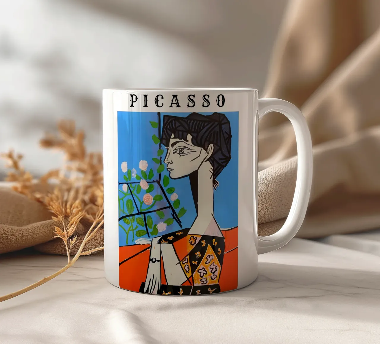 Ragazza con fiore in stile Picasso tazza in ceramica da careytowne1
