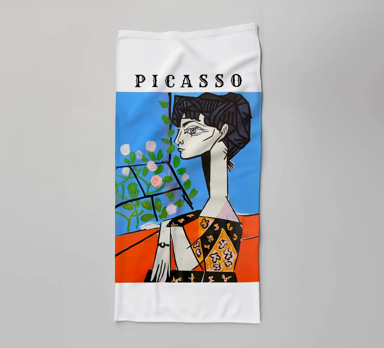 Ragazza con fiore in stile Picasso asciugamano da bagno da careytowne1