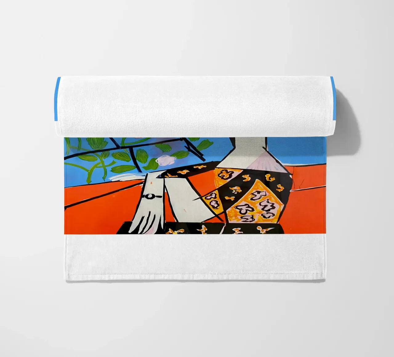 Meisje met bloem op Picassostijl strandhanddoek van careytowne1