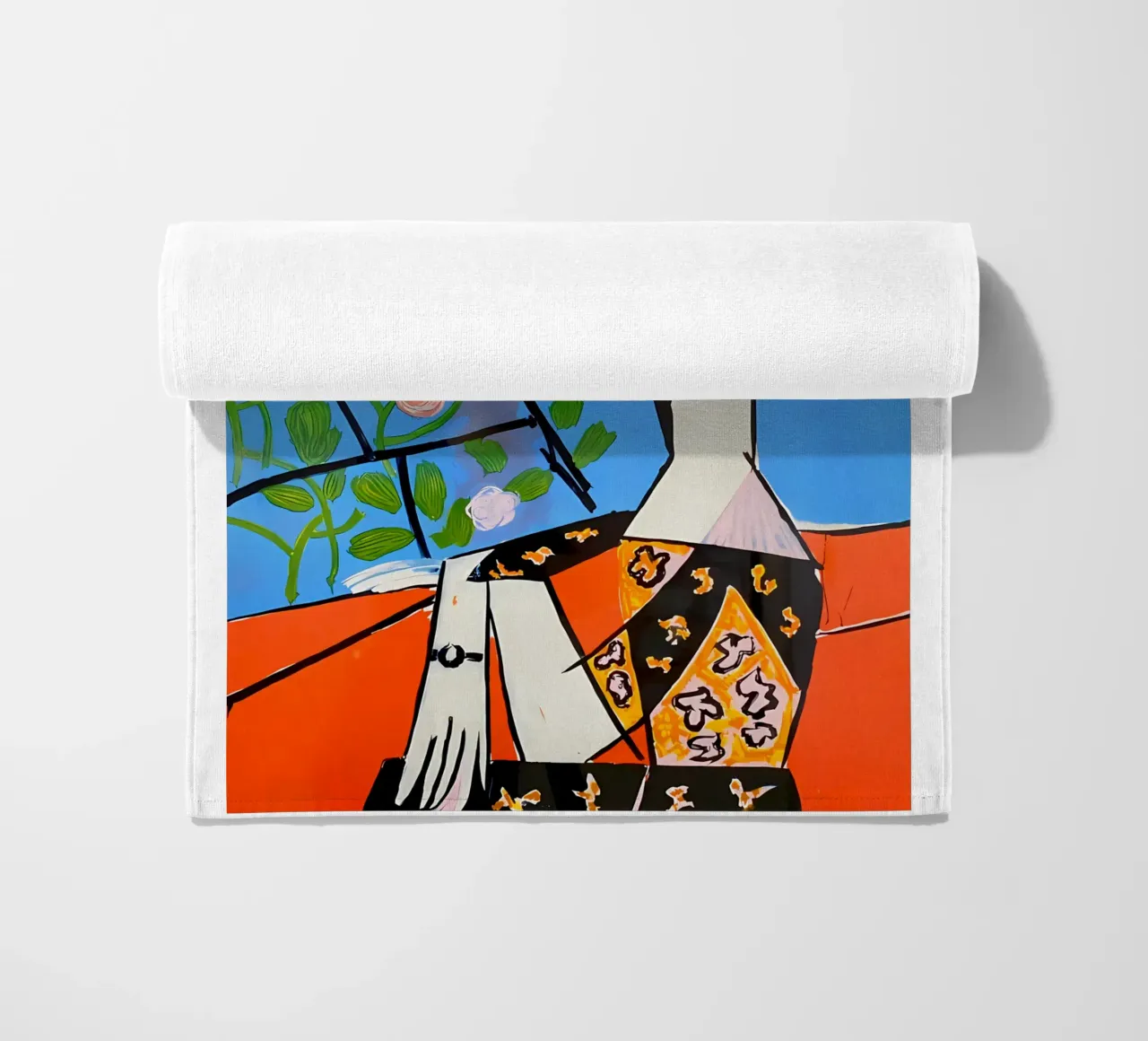 Meisje met bloem op Picassostijl strandhanddoek van careytowne1