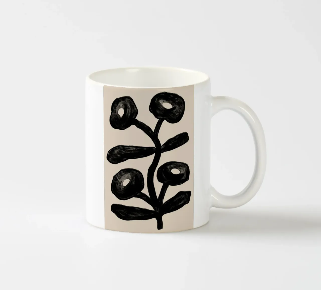 Abstracte zwarte bloesemtak op beige keramische mok van Melloi Art Print