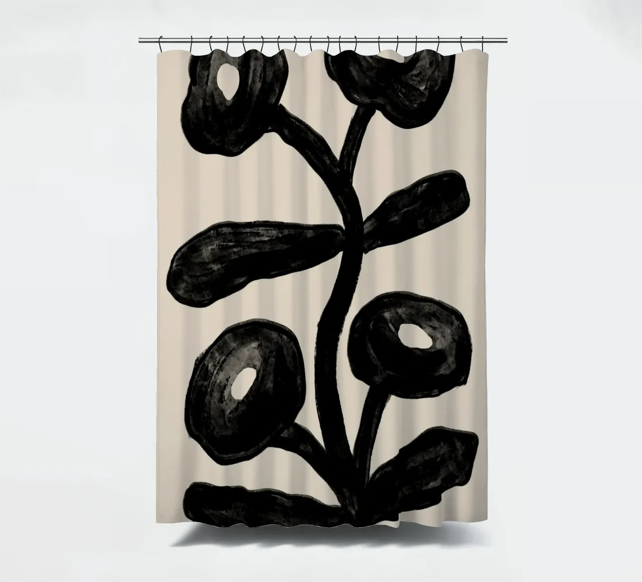 Abstract Black Floral Branch on Beige shower curtain by Melloi Art Print