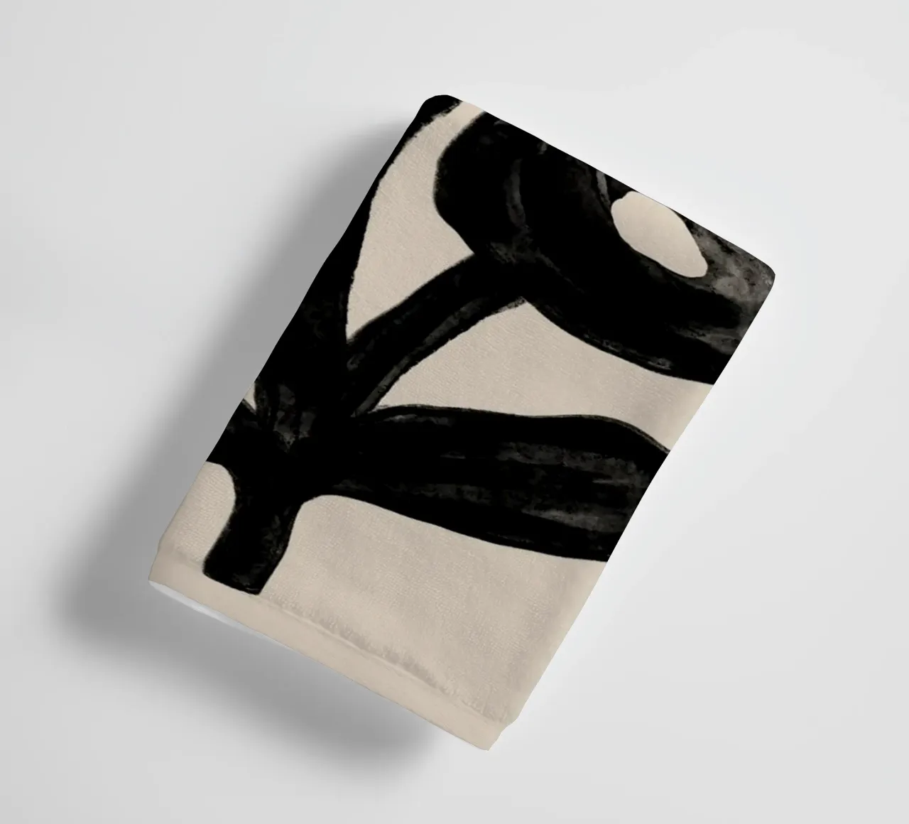 Abstrakter schwarzer Blumenzweig auf Beige Handtuch von Melloi Art Print