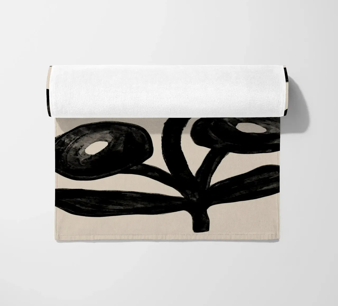 Abstract Black Floral Branch on Beige beach towel by Melloi Art Print