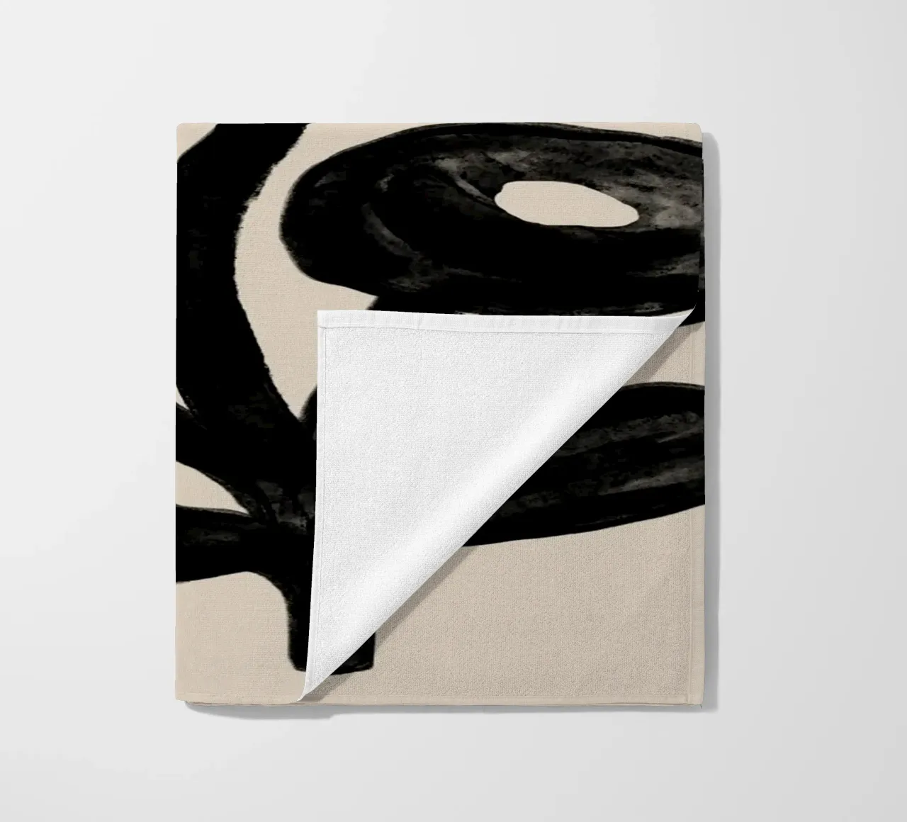 Abstract Black Floral Branch on Beige beach towel by Melloi Art Print
