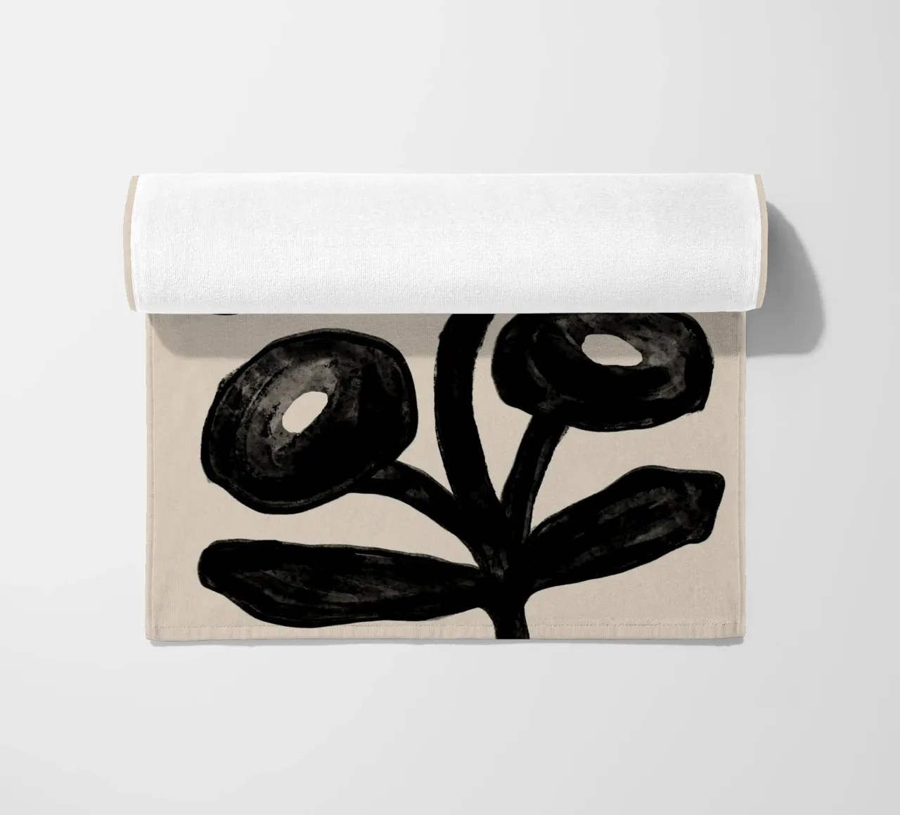 Abstract Black Floral Branch on Beige beach towel by Melloi Art Print