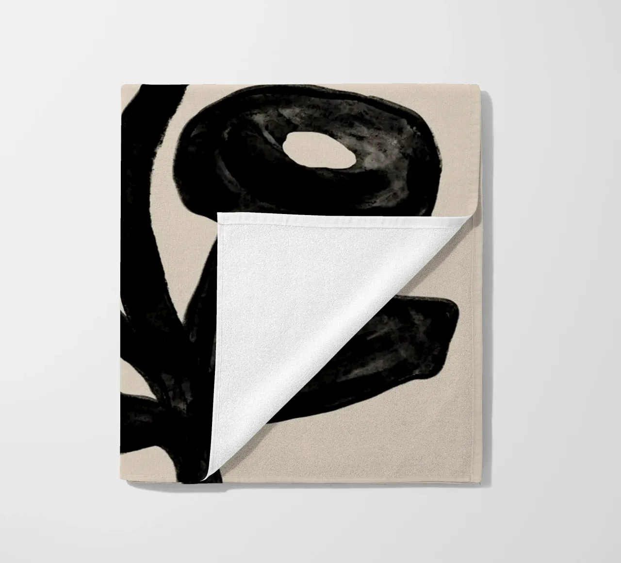 Abstract Black Floral Branch on Beige beach towel by Melloi Art Print